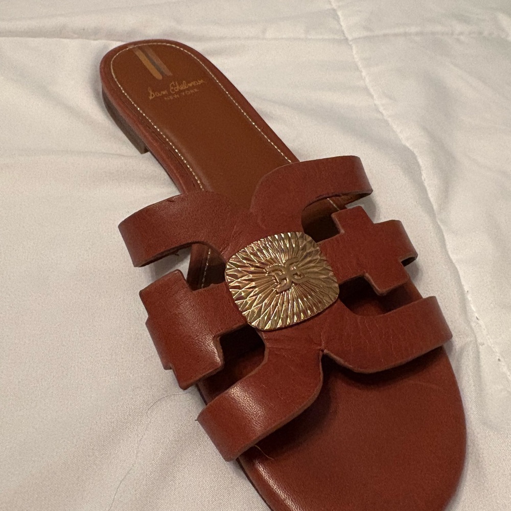Sam Edelman Brown Leather Sandals with Gold Accent - Picture 2 of 4